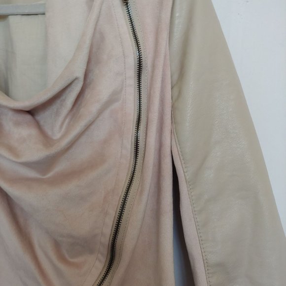BlankNYC tan faux suede/faux leataher a-symmetrical zip jacket Medium - Picture 4 of 15